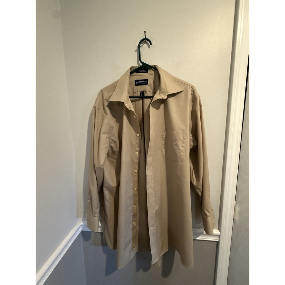 Stafford Essentials Men's Tan Dress Shirt Regular‎ Fit Broadcloth 17 32/33